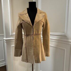 Camel (tan) color leather jacket with 3 hooks. XS.